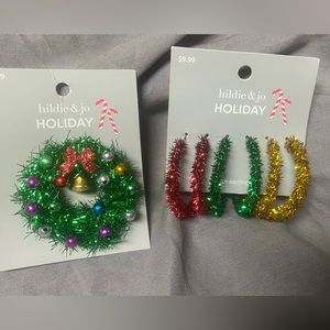 SALE!! Festive Holiday Tinsel Hoop Earring Brooch set